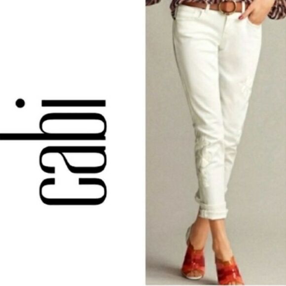 Cabi Slim Boyfriend Floral Embroidery White Jean - Picture 8 of 8